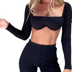 Amazon Black Cropped Long Sleeve Bra Top